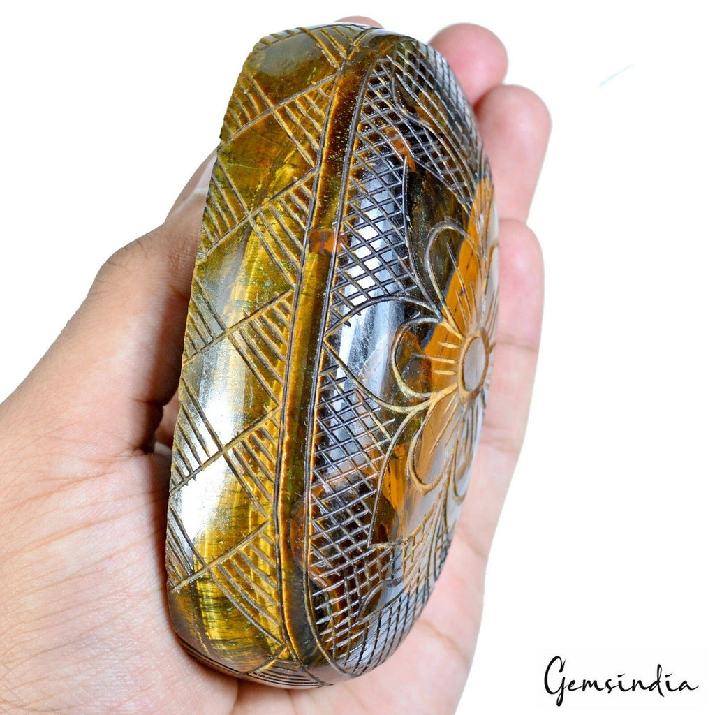 Huge 2260 Cts Natural Tiger eye Untreated Oval Shape Floral Hand Carved Gemstone