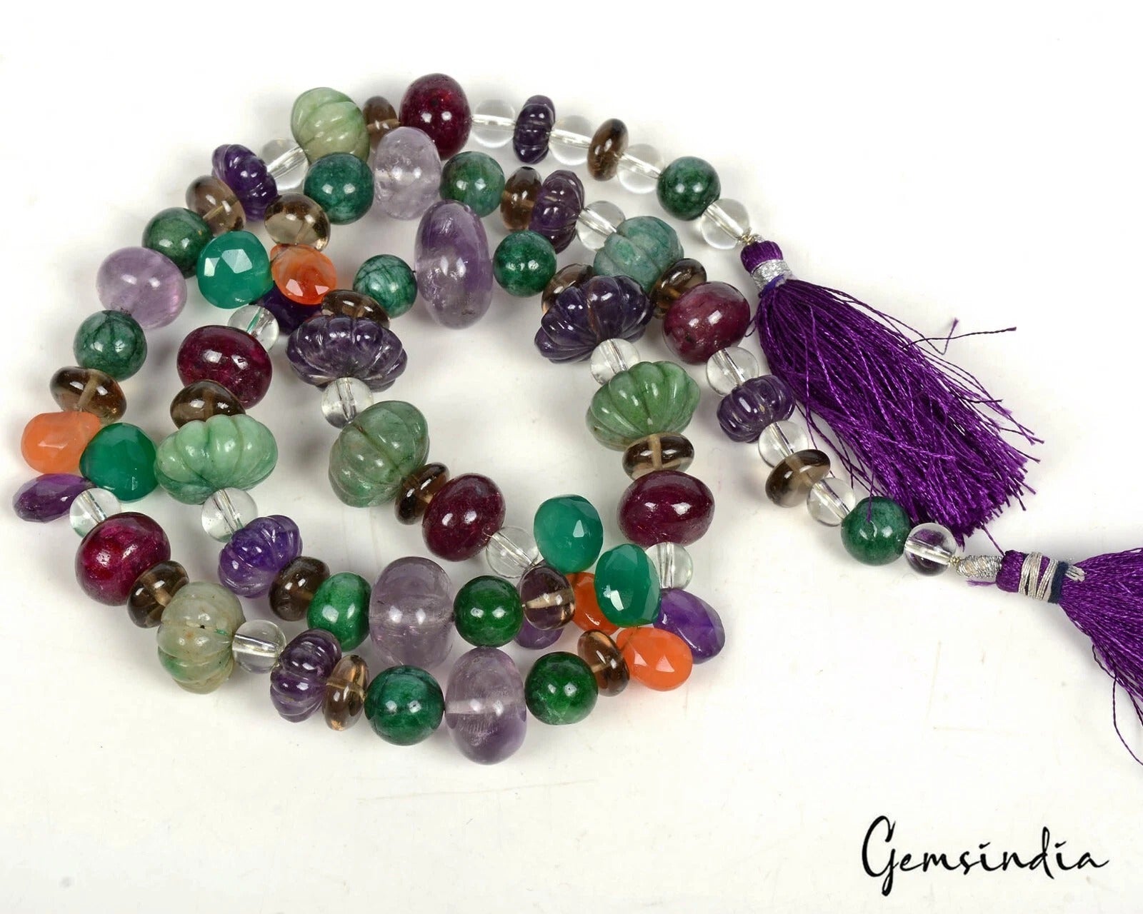 630 Ct/85 Pcs Natural Multi-Color/Multi Gems Mix Cut Drill Bead Strand 23" Long