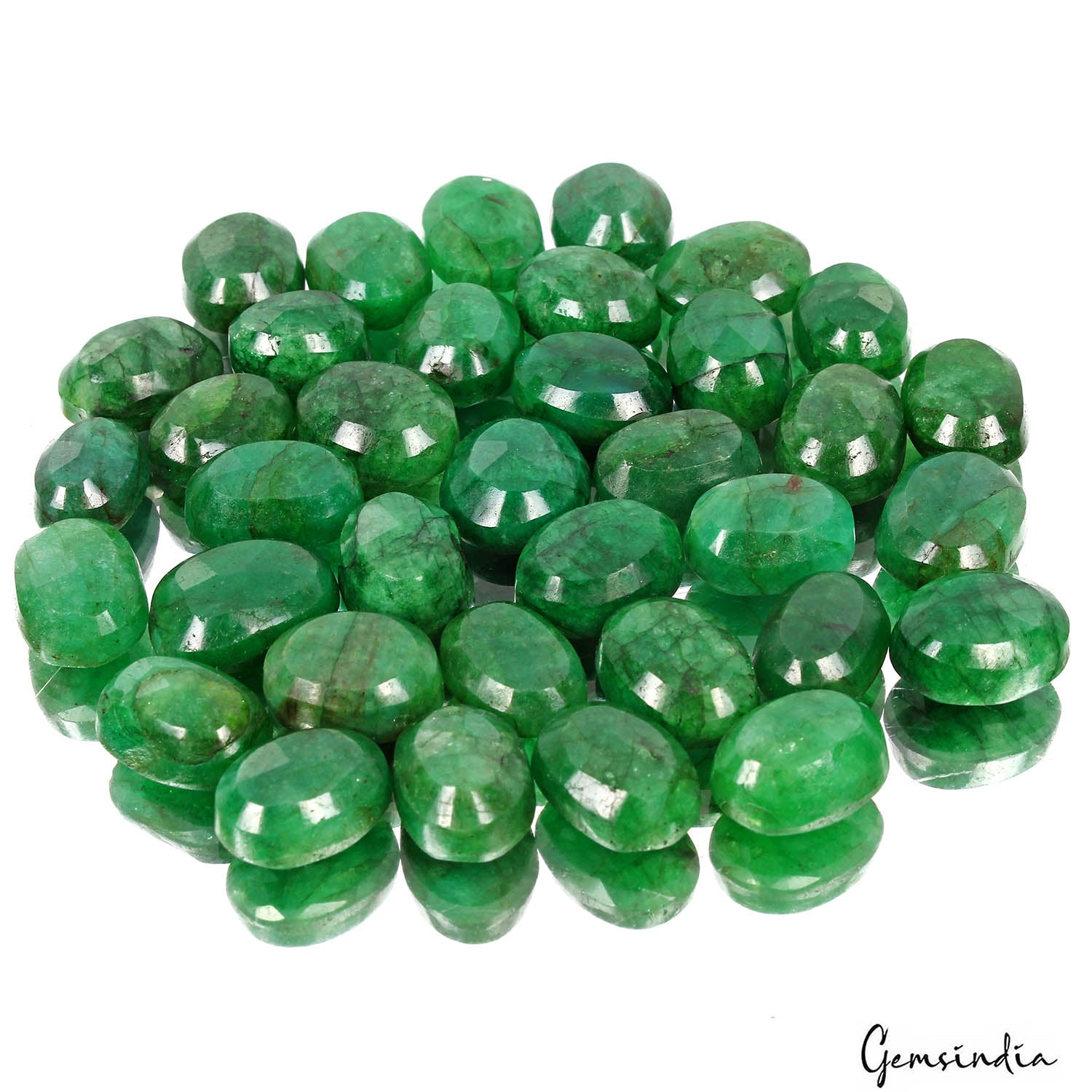 Brazilian Emerald Lot, Loose Gemstone, Color Enhanced, Green — 36 Pieces, 14mm to 18mm, 450 Ct, Brazil
