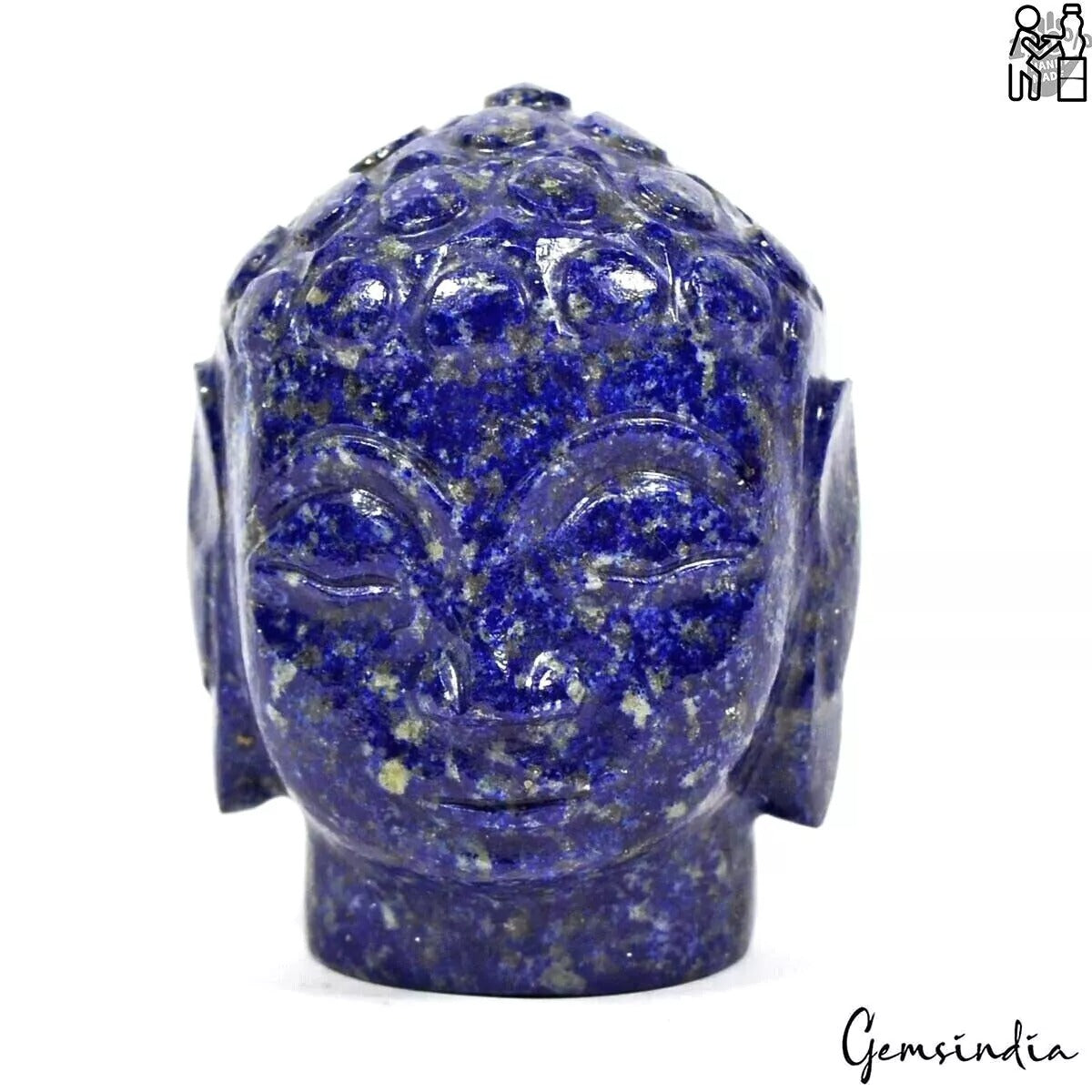 Pyrite Buddha Figurine, Color Enhanced, Blue — 55x43x34 mm, 615 Ct, Afghanistan
