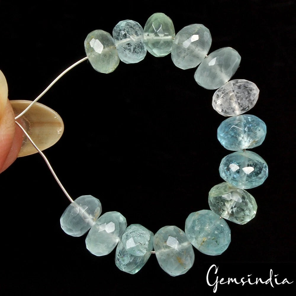26.50 Ct/14 Pcs Natural Blue Untreated Aquamarine Round Cut Drill Beads Gems Lot