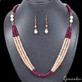 316.30 Cts Natural Red Ruby Peach Round Cab Beaded Handmade Designer Jewelry Set