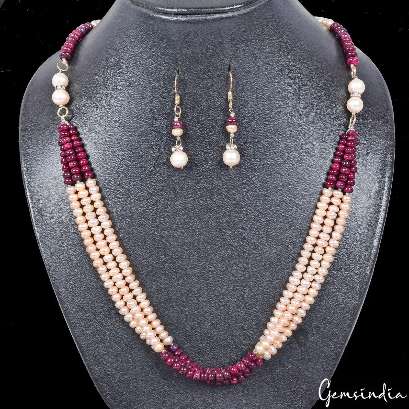 316.30 Cts Natural Red Ruby Peach Round Cab Beaded Handmade Designer Jewelry Set