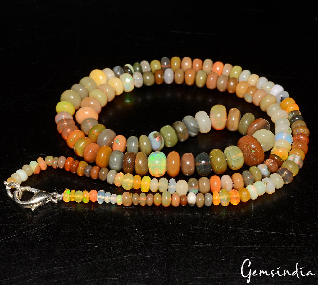 Fire Opal Necklace, Untreated — 3mm to 9mm, 71.60 Ct, Ethiopia
