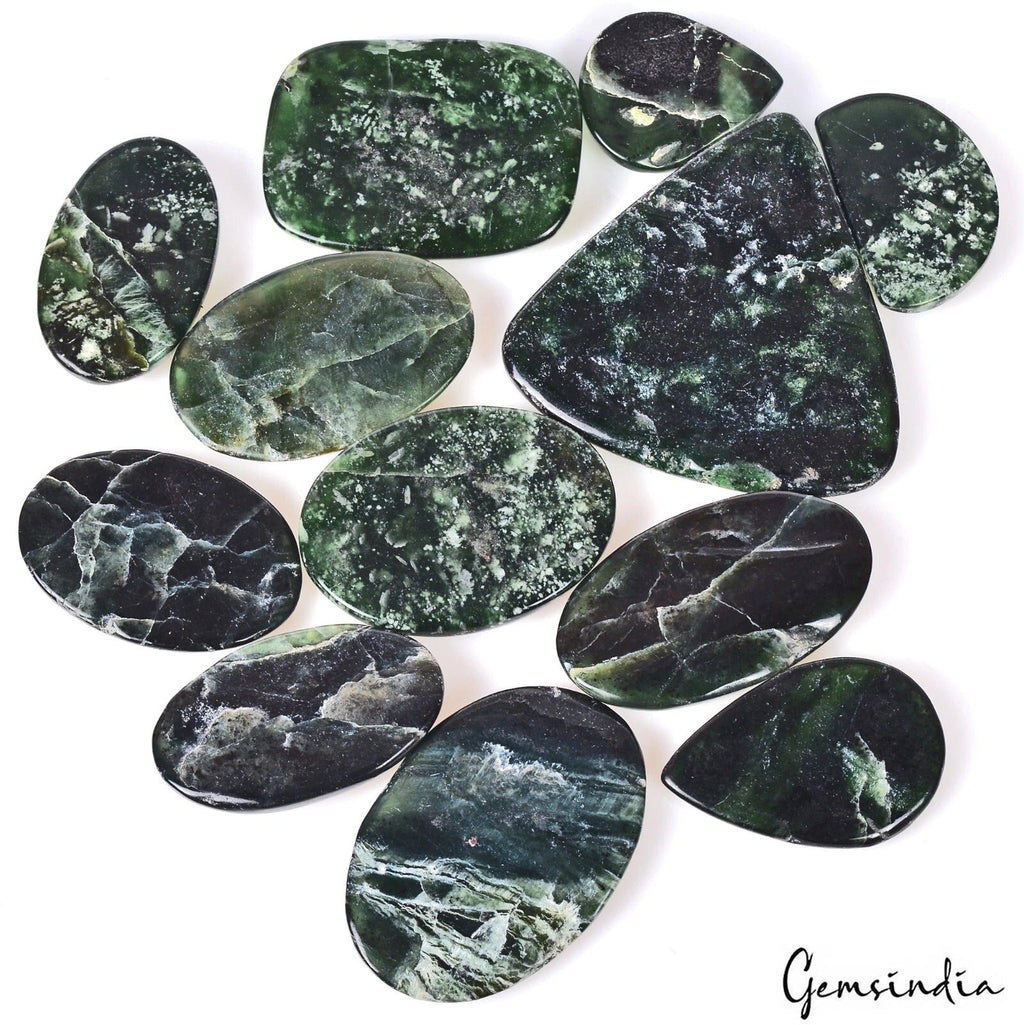 530 Ct Natural Dark Green Serpentine 25-47mm Mix Cab Untreated Loose Gemstones