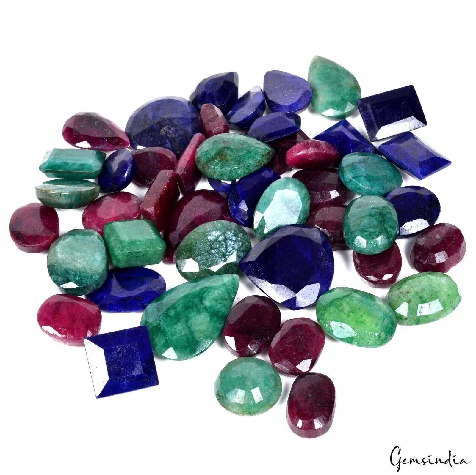 Certified 1300 Ct Natural Multi Color Emerald Ruby Sapphire Mix Cut Loose Gems