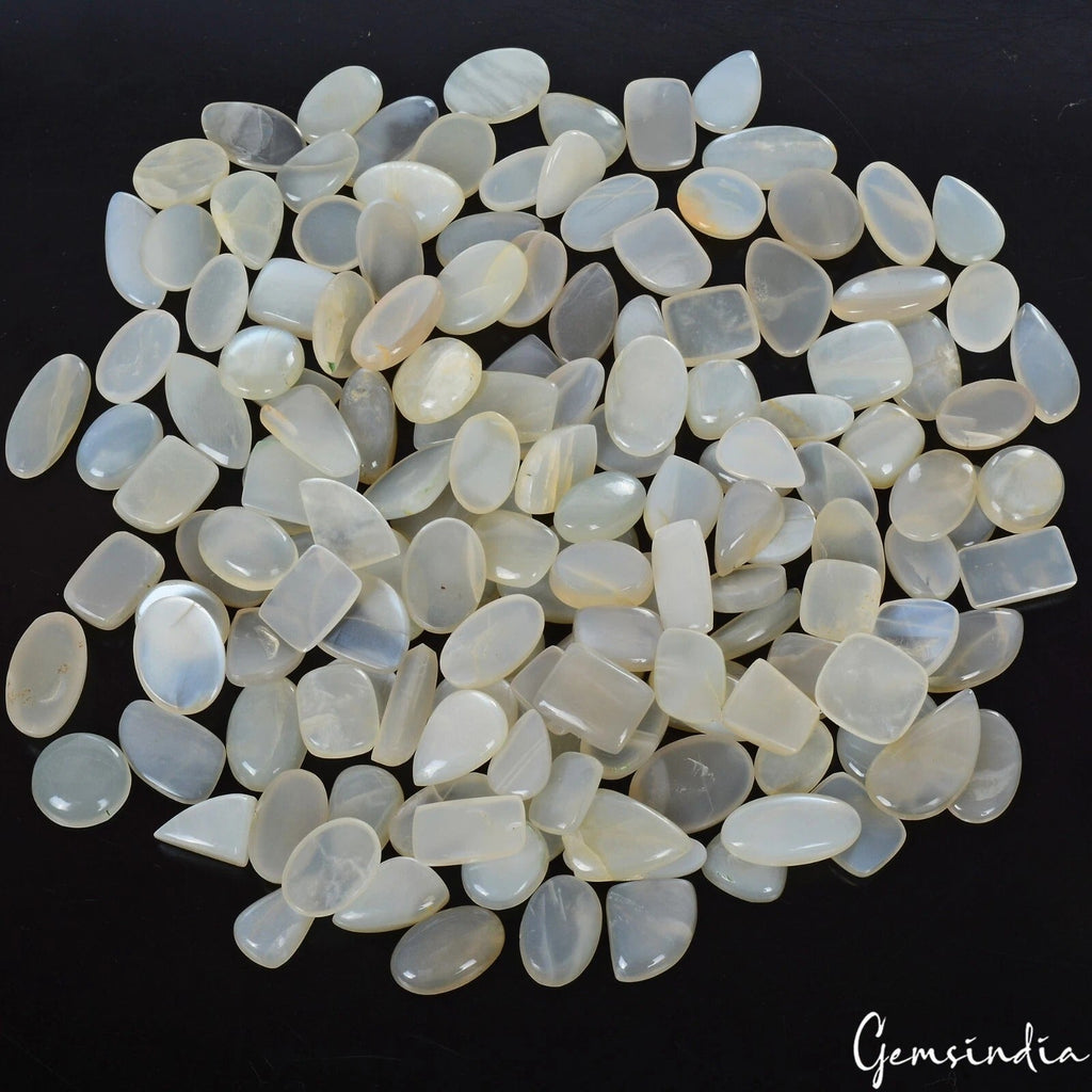 1600 Cts/153 Pcs Natural Silky Moonstone Mixed Cabochon Loose Wholesale Gems Lot