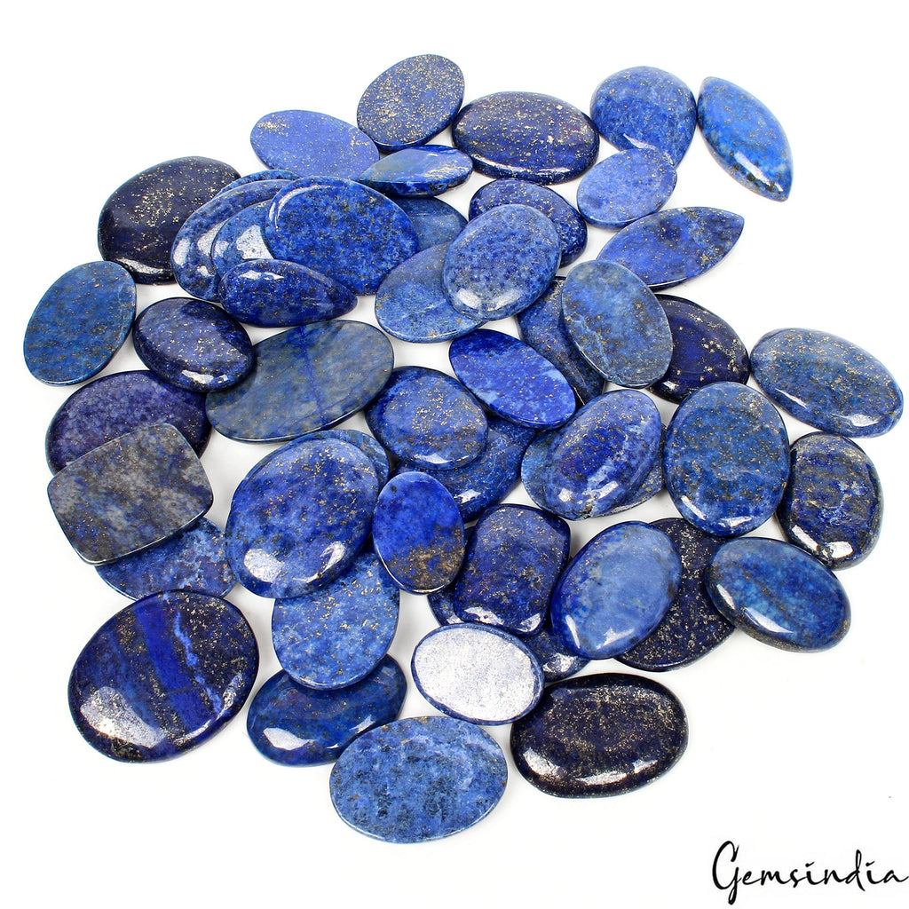 1400 Cts/50 Pcs Natural Blue Lapis Lazuli w Gold Flecks Mixed Cab Loose Gems Lot
