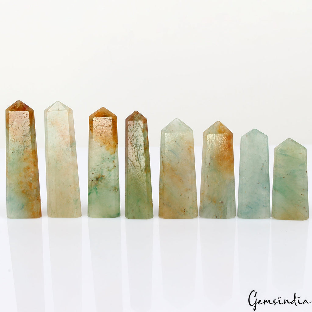 8 Pcs Aventurine Healing Crystal Wands Obelisk Chakra Tower Point ~ 300 Cts