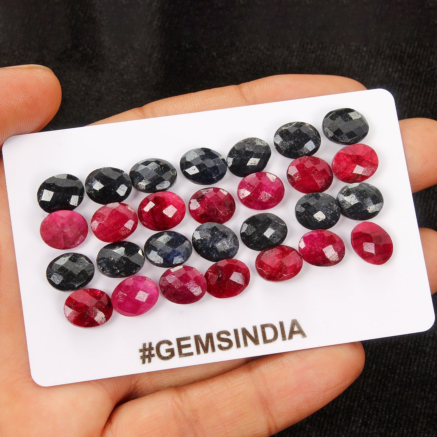 96.80 Ct/28Pcs Natural Red Ruby Blue Sapphire Oval Checker Cut 10x8mm Loose Gems