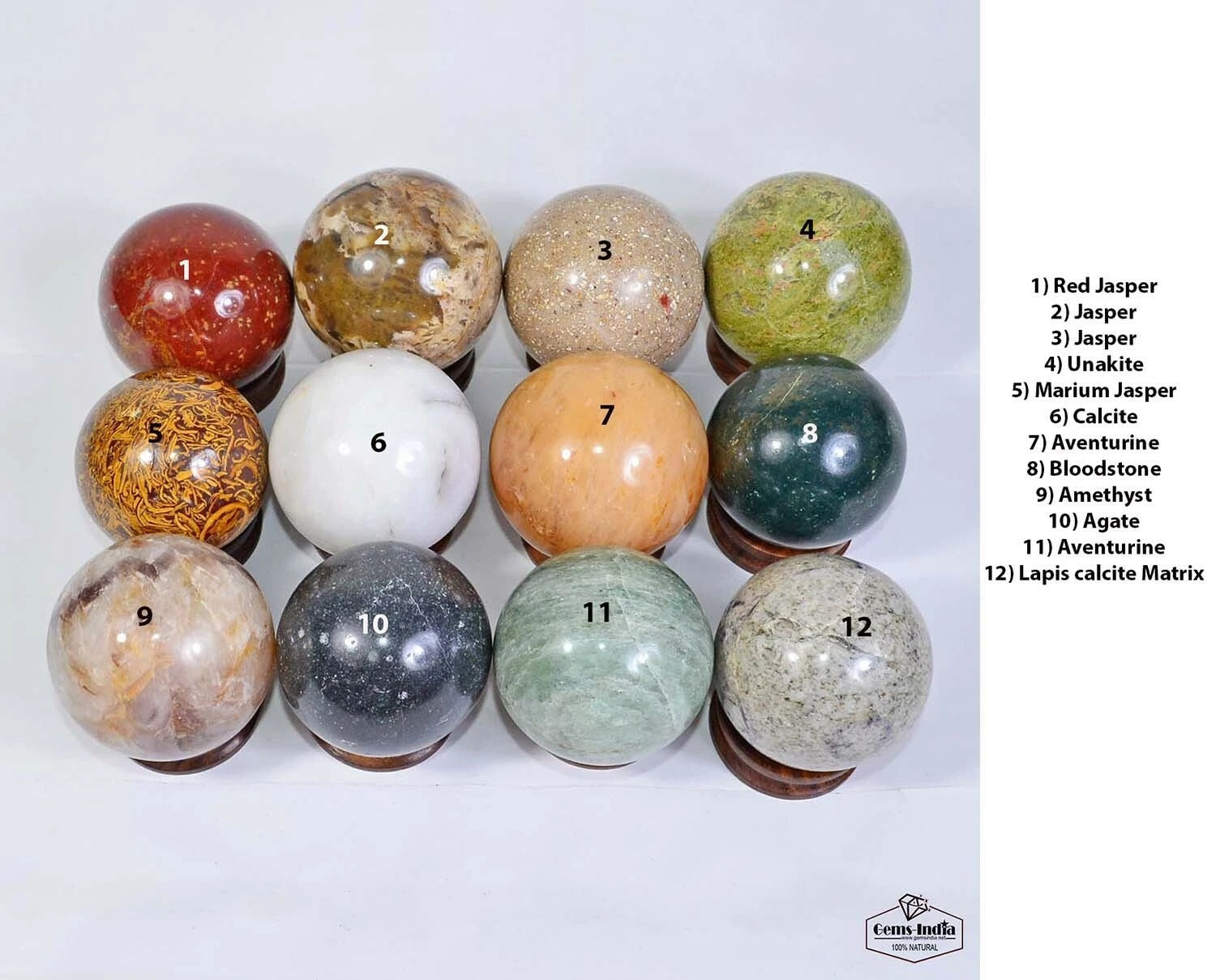 12 Pcs Natural Multi Gemstones Crystal Healing/Reiki Meditation Mineral Sphere