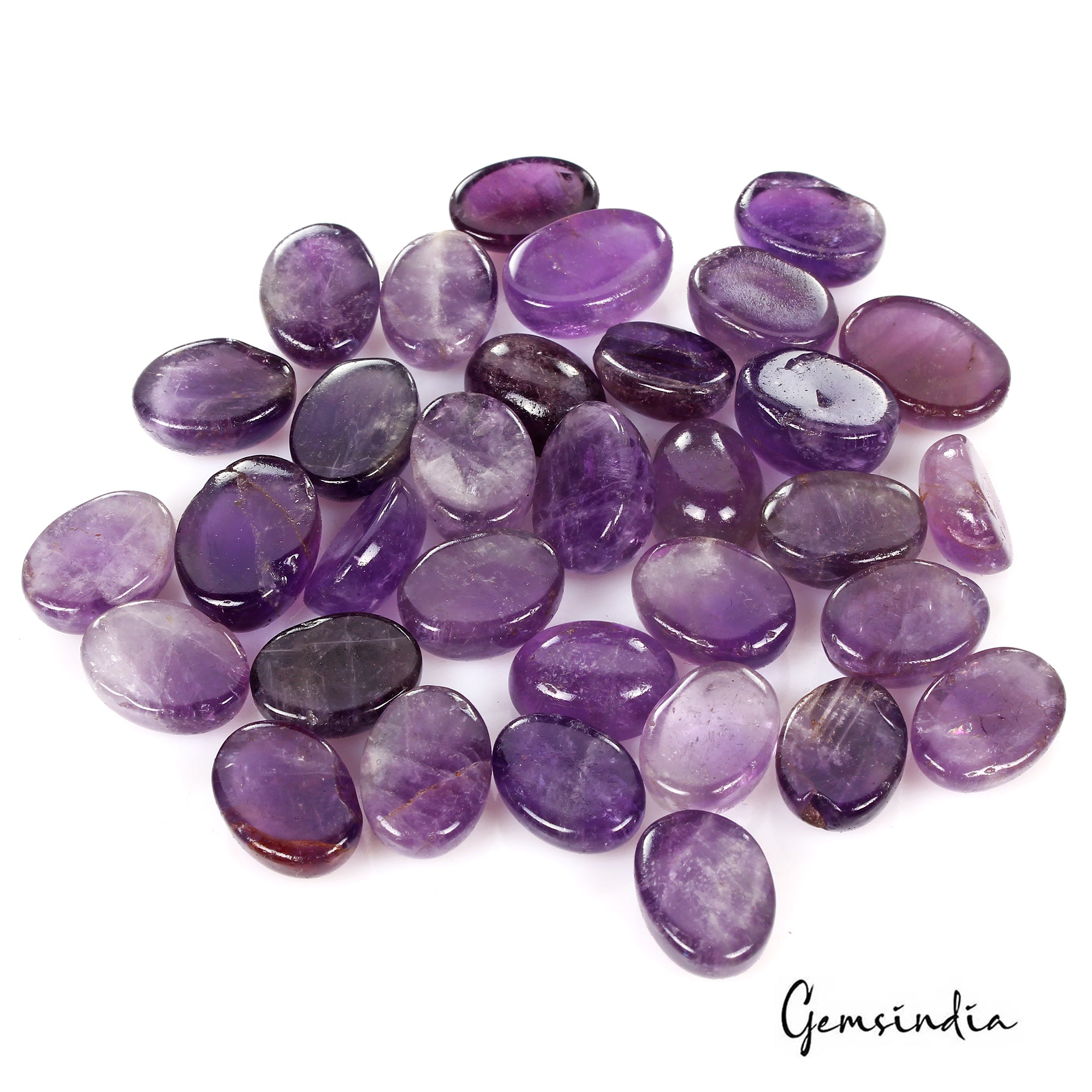 Amethyst Lot, Cabochon, Oval Cabochon, Untreated — 33 Pieces, 14mm, 380 Ct, Madagascar