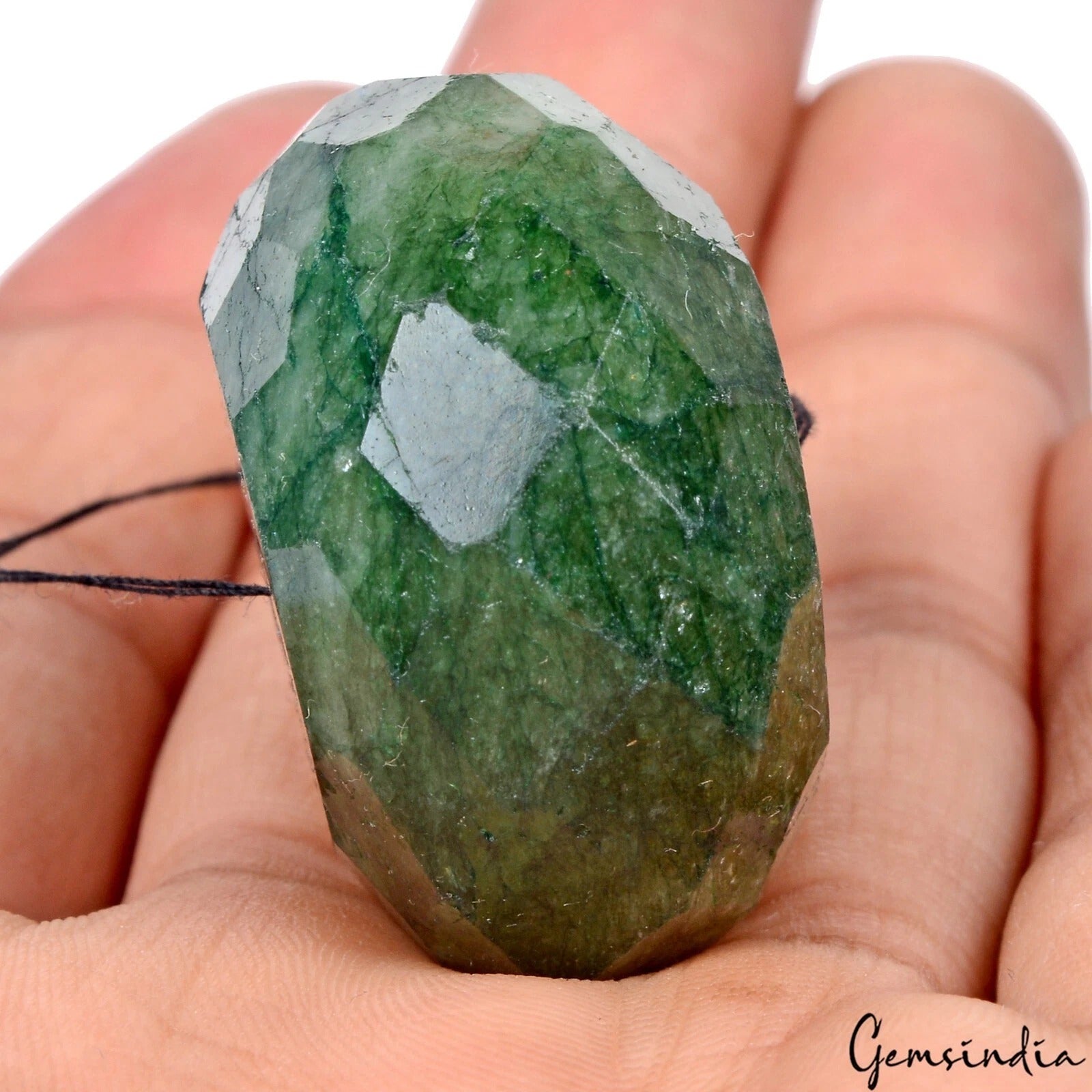 175.80 Ct Natural Brazilian Green Emerald Round Checker Cut Drill Bead Loose Gem