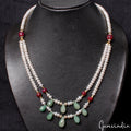22 Inch Pearl Emerald Ruby Gemstones Beaded Handmade Designer Necklace for Women