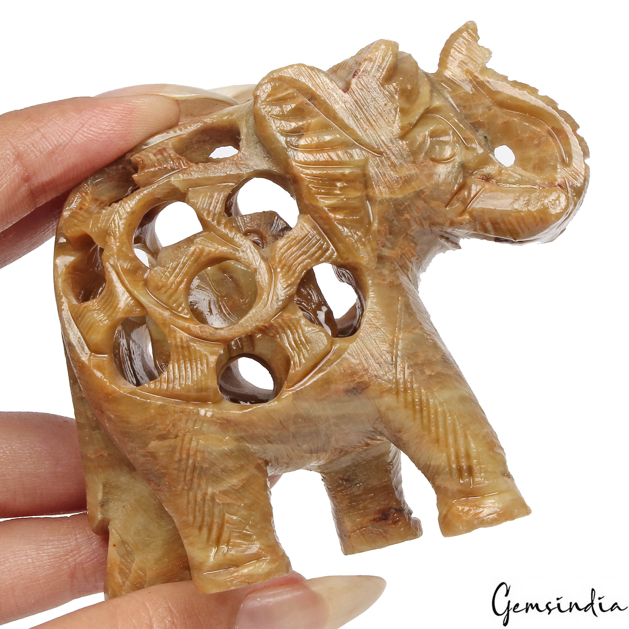 785 Ct Soapstone Carved Elephant -Baby Inside Mother's Tummy Sculpture/Home Deco