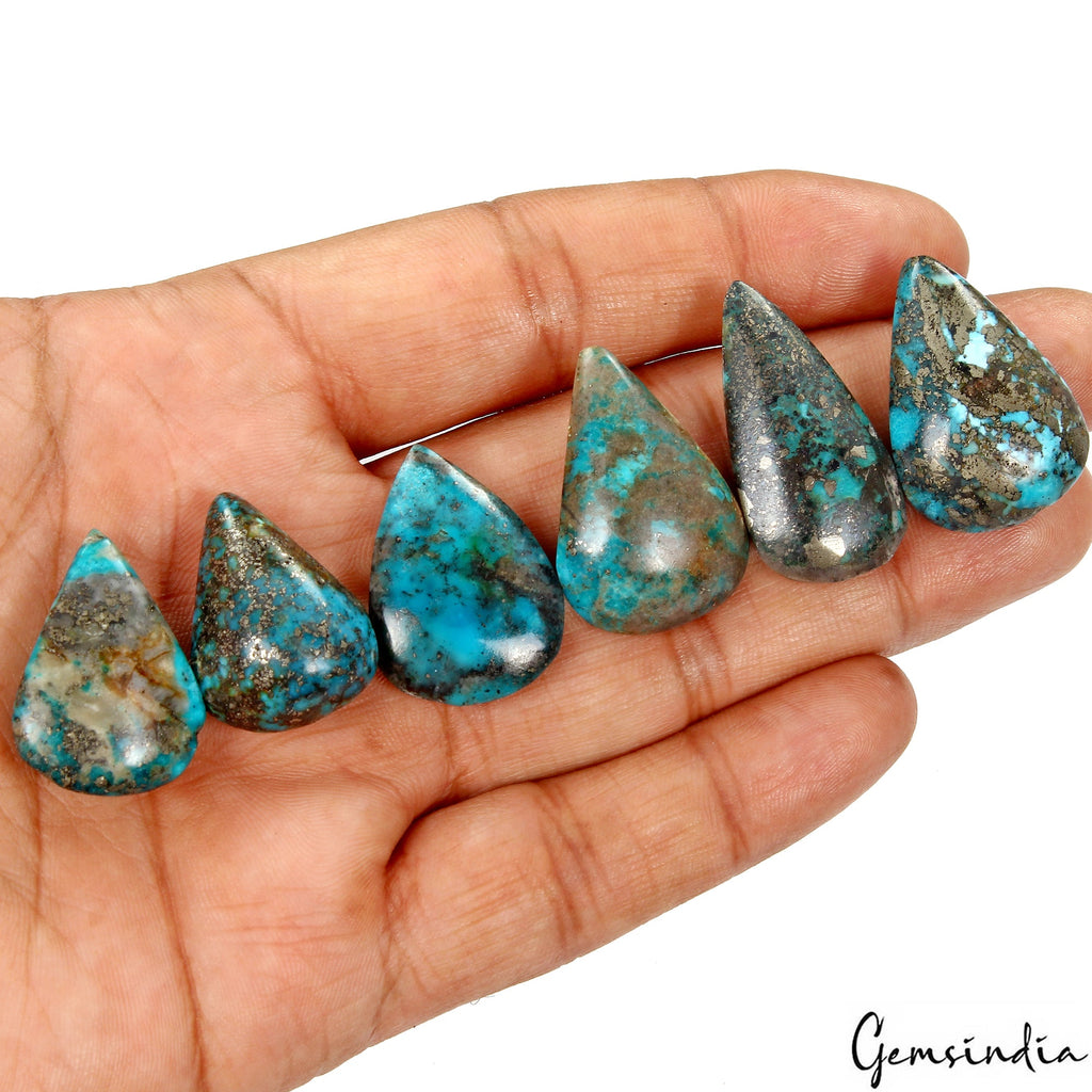 Untreated 206.20 Ct Natural Turquoise Untreated Loose Pear Cabochon Gemstones~6P