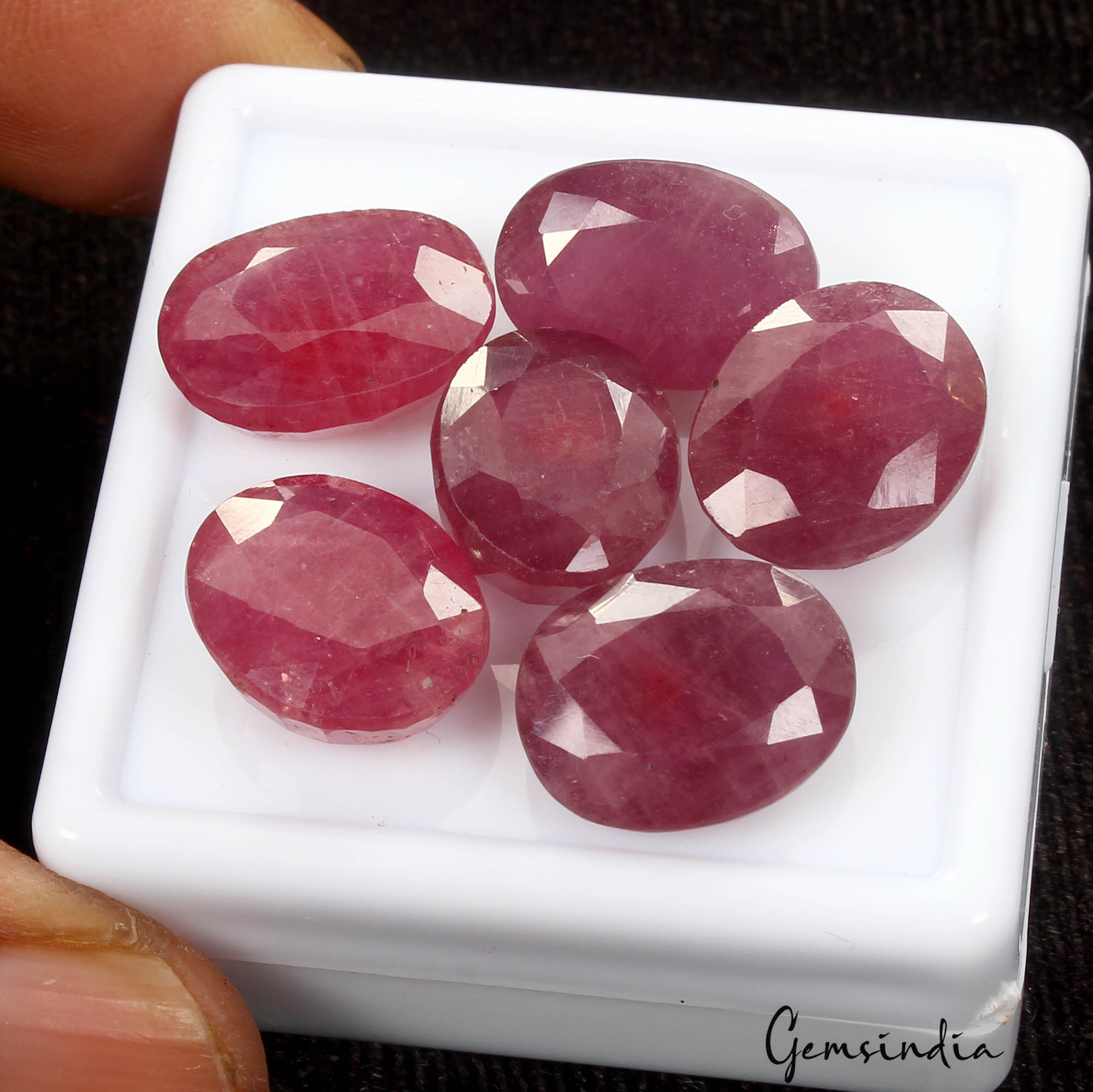 💎 3 Pcs Lot 63.80 Ct Oval Cut Pink Red Ruby Gemstone- Mozambique [Glass Filled]