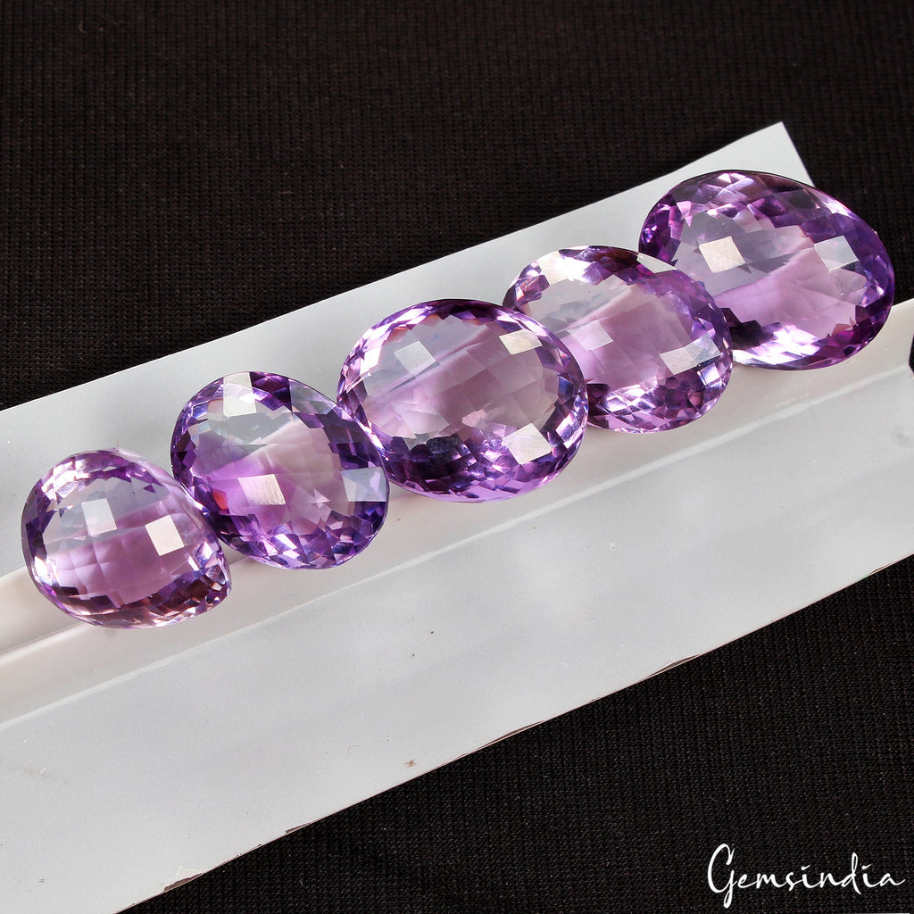 VVS 5 Pcs Natural Amethyst Untreated 17mm-21mm Mix Checker Cut Loose Gemstones
