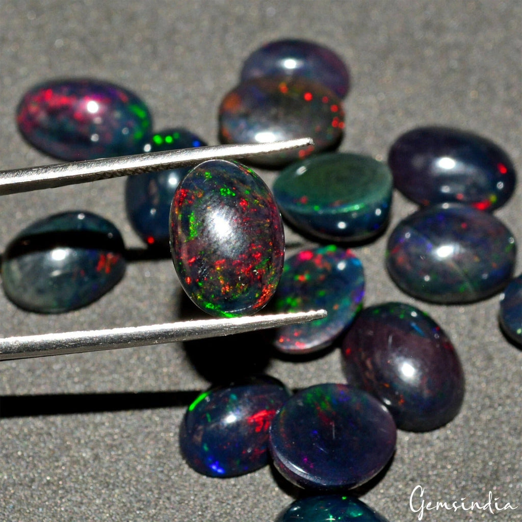 35.10 Ct/16 Pcs Natural Untreated Ethiopian Multi Shine Black Opal Oval Cab Gems