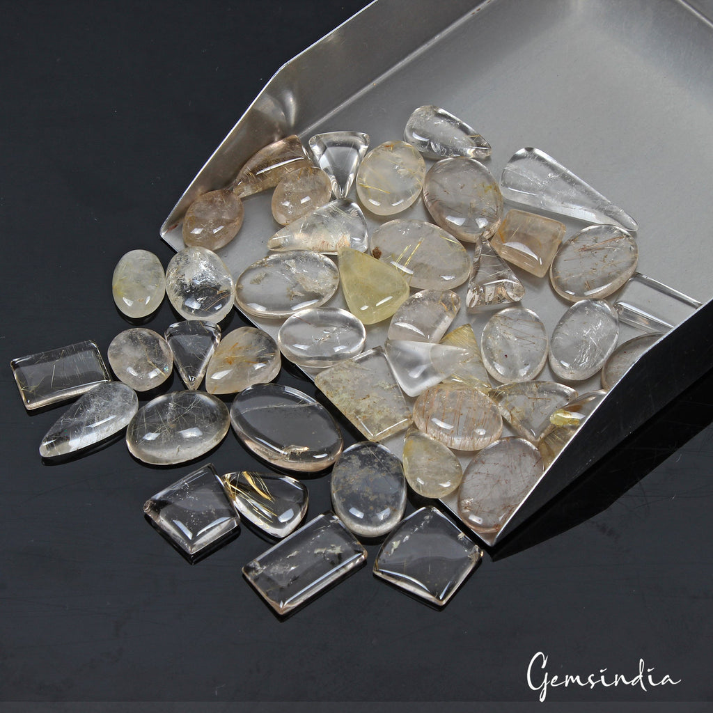 300 Ct Natural Untreated Rutile Quartz Mix Cabochon Loose Gemstone Lot 44 Pcs
