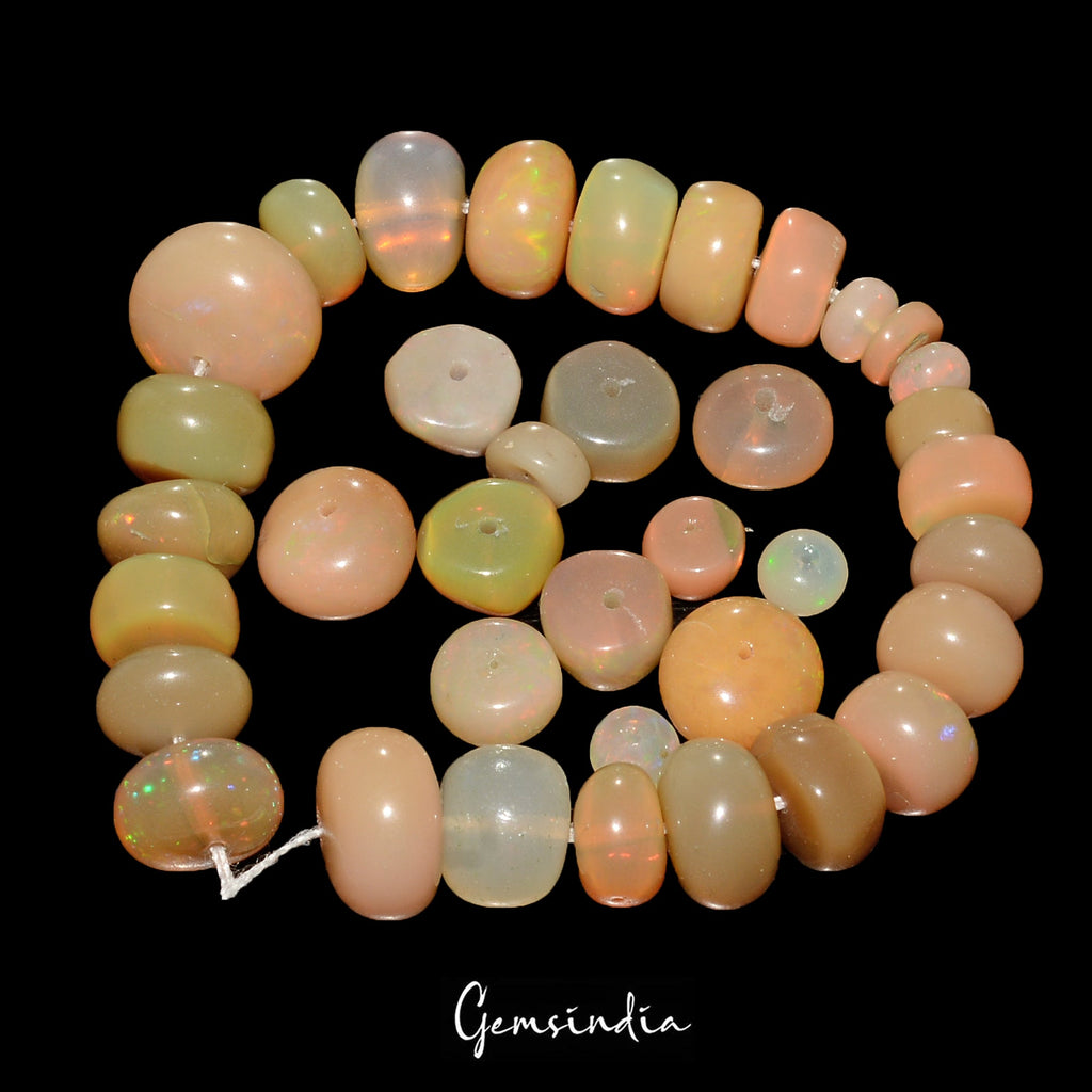 34.60 Cts/37 Pcs Natural Welo Fire Ethiopian Opal Round Cab Drilled Loose Beads