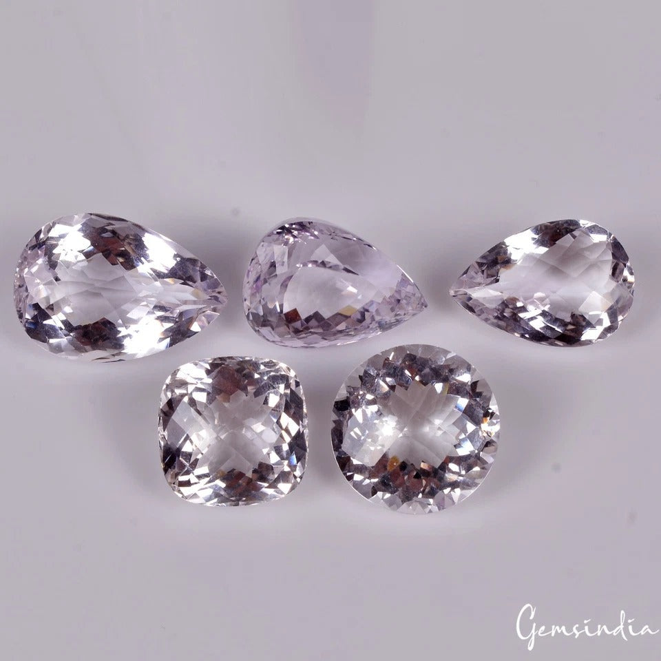 181 Cts/5 Pcs Natural Untreated Lavender Amethyst Mix Checker Cut Loose Gems Lot