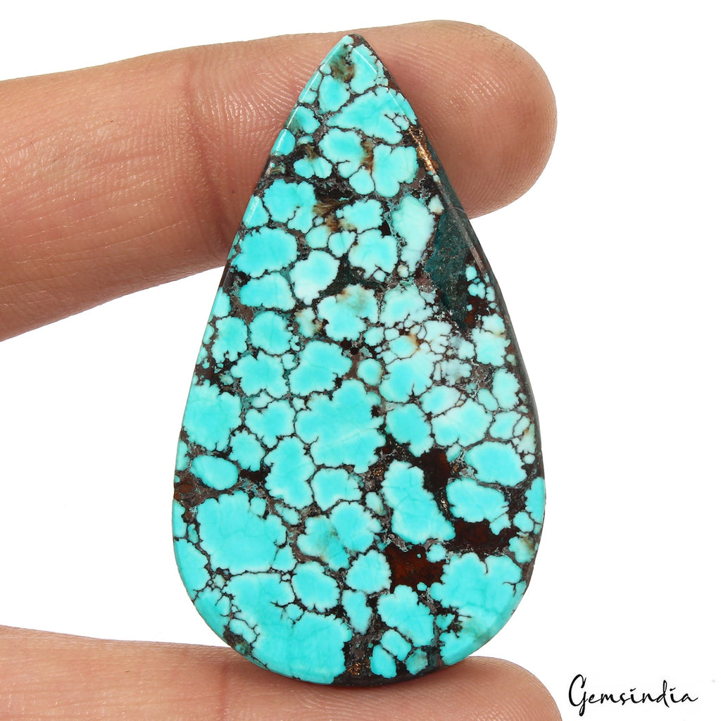68.10 Ct Blue Spiderweb Turquoise Pear Cab Arizona Loose Huge Gemstone From U.S
