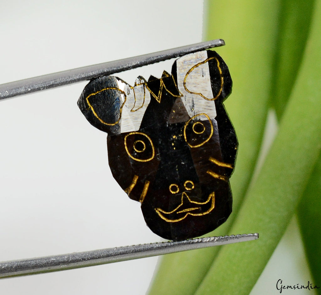 13.00cts Rare Tiger Face Cut Carving Jet Black Natural Earth Mined Loose Diamond
