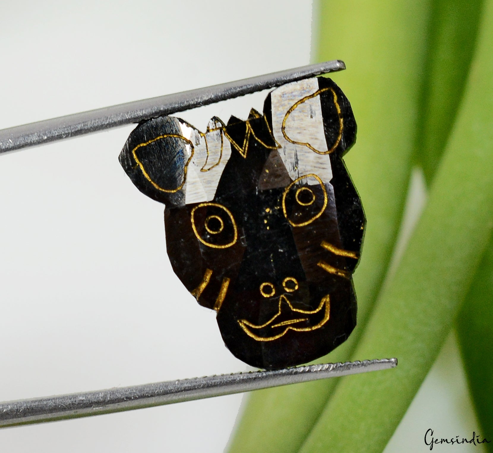 13.00cts Rare Tiger Face Cut Carving Jet Black Natural Earth Mined Loose Diamond