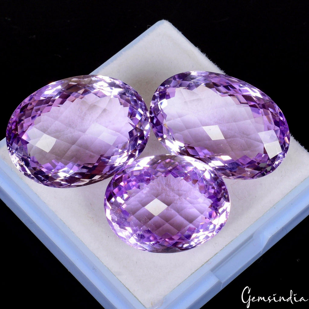 3 Pcs Natural Rich Purple Amethyst Oval Checker Cut 20-23mm AAA Grade Gemstones
