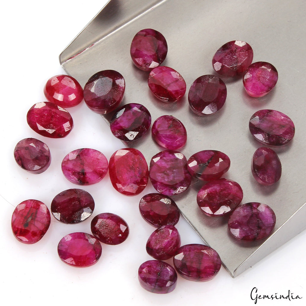 98.10Ct Natural Red Bixbite Beryl Oval Cut Loose Faceted 9-11mm Gemstones~27 Pcs