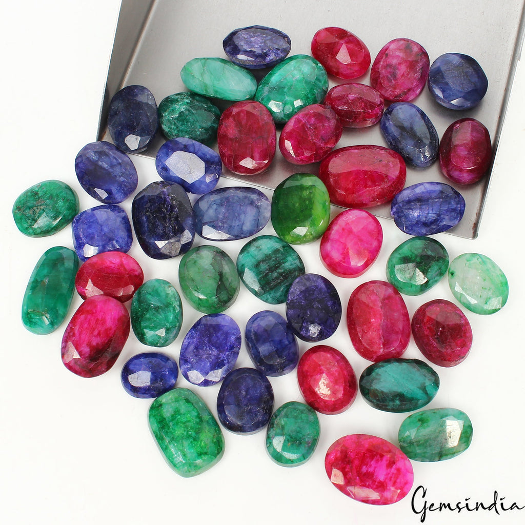 450 Ct Natural Blue Pink Beryl Emerald Mix Faceted Loose Wholesale Gems Lot 44Pc