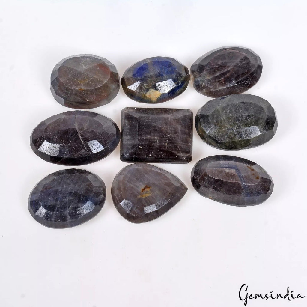 9 Pcs Natural Black Sapphire Mix Cut Loose Untreated 26mm-34mm Gemstones~670 Cts