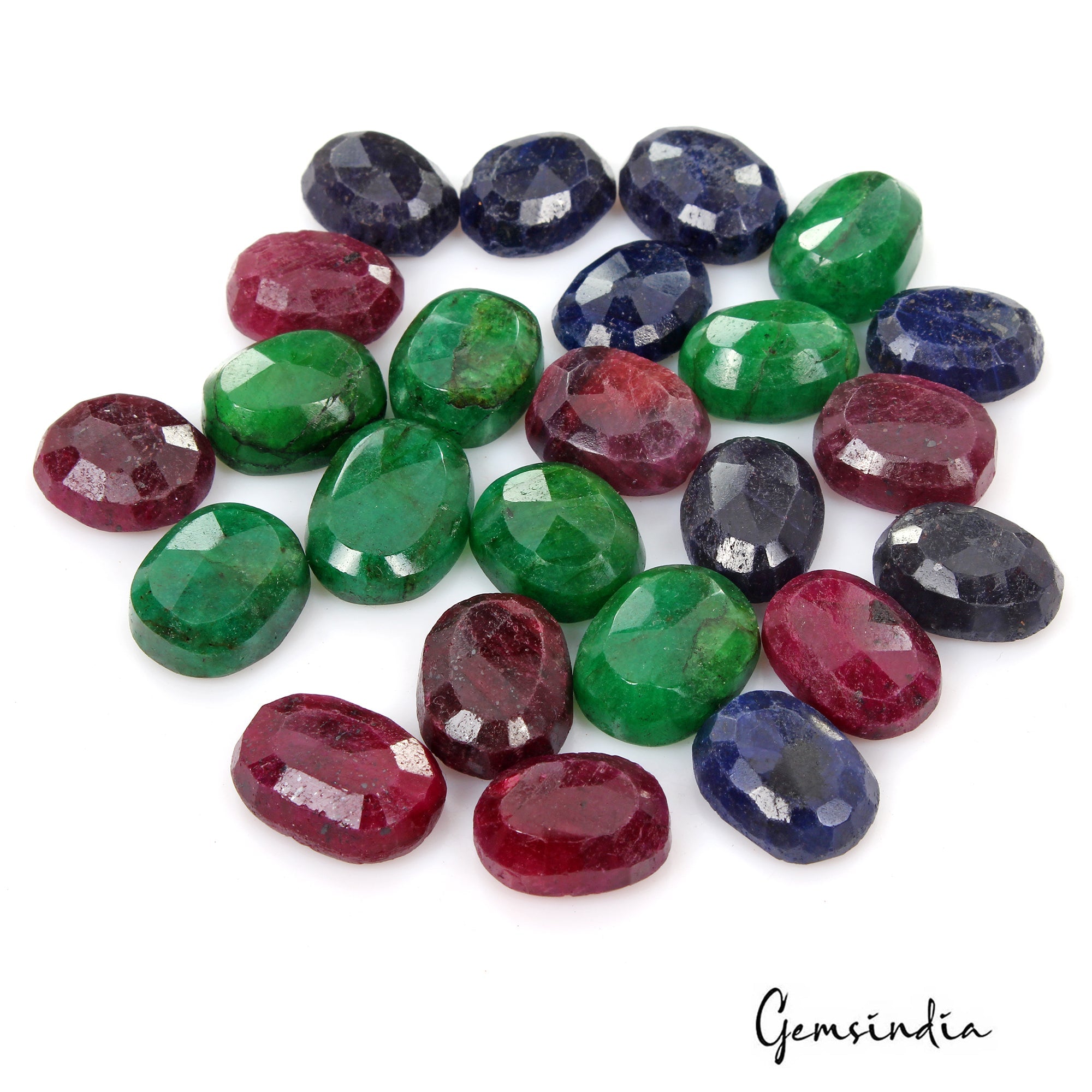 570 Ct Natural Ruby Emerald Sapphire Oval Cut Faceted Loose Certified Gems Lot