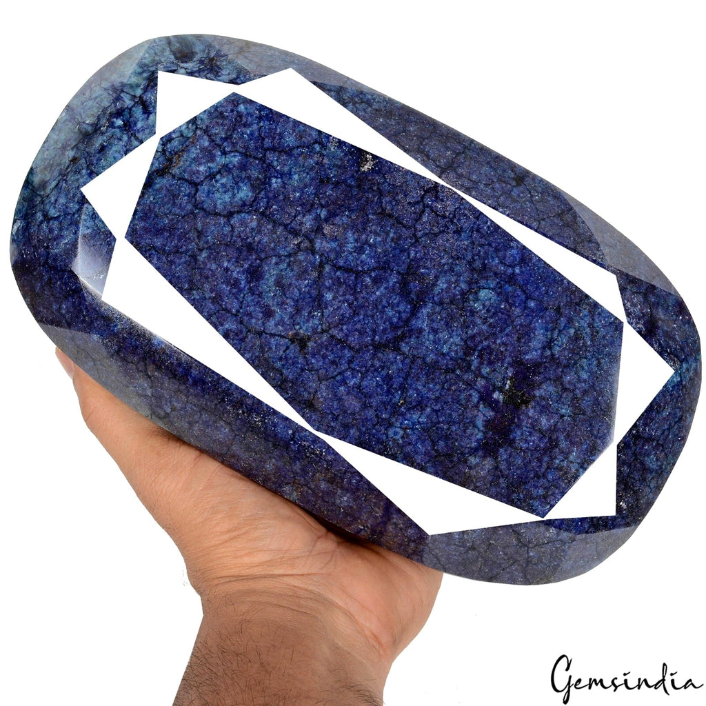 Large 8.5 Kilo 100% Natural Blue Sapphire Oval Gemstone from Madagascar W/ Stand