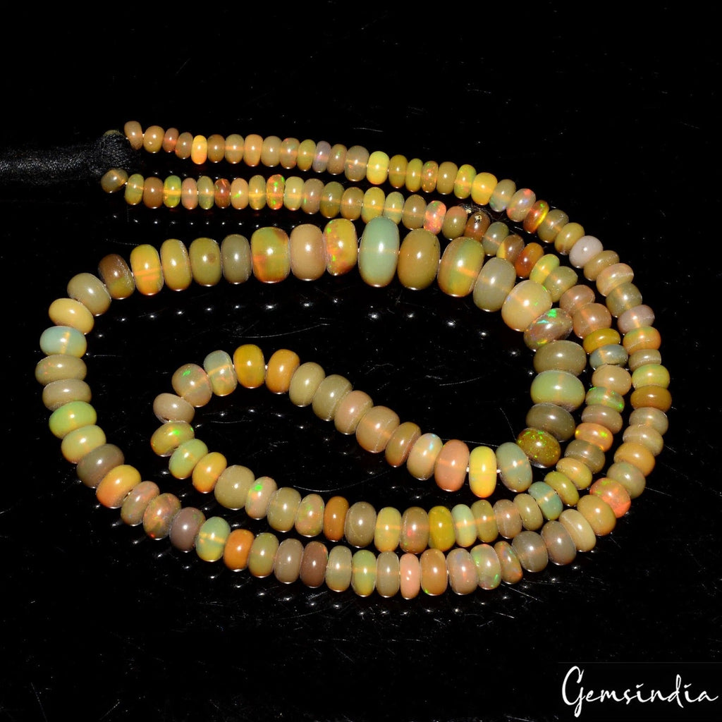 Natural Rainbow Fire Opal Gems 3 to 7 mm Size Smooth Rondelle Beads 15" Strand