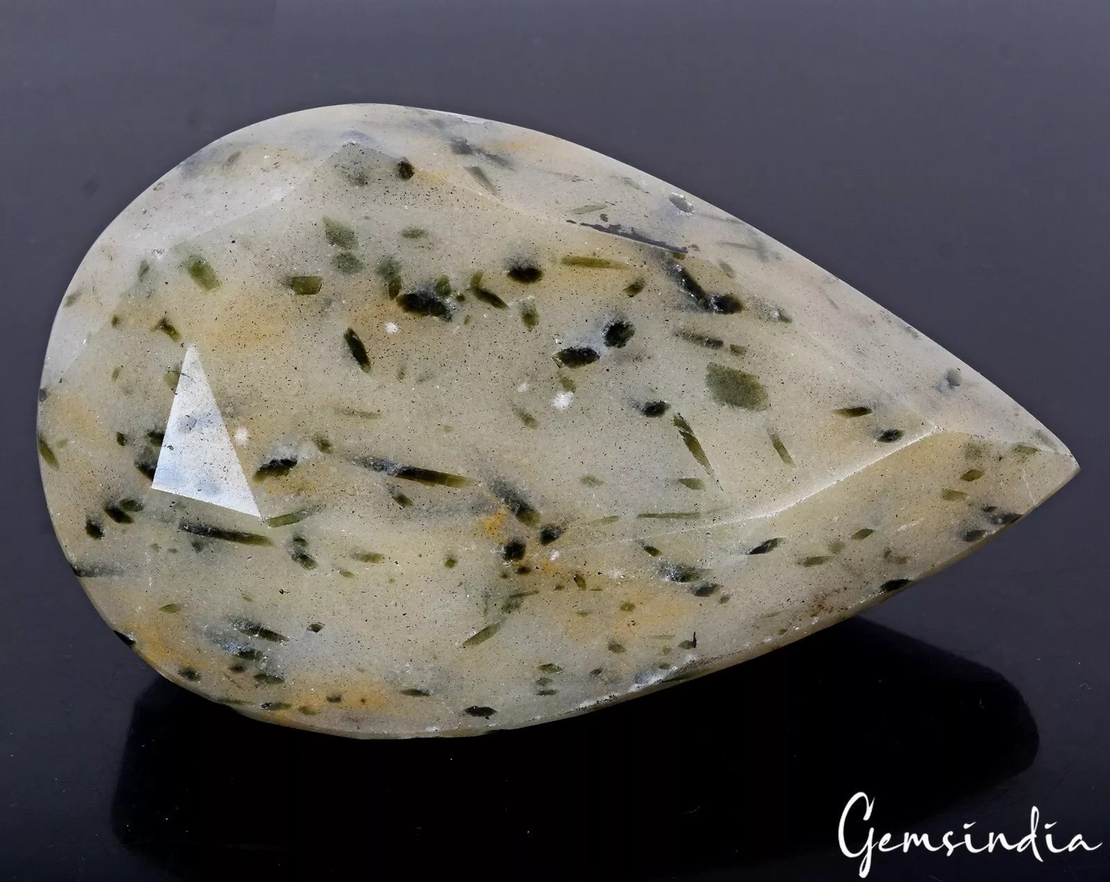 980 Gram 100% Natural Rutilated Quartz Black Needle Pear Cut Huge Loose Gemstone