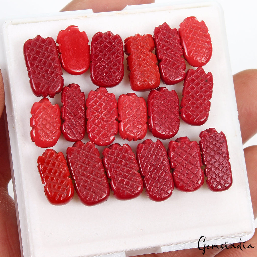 18 Pcs Taiwan Coral Gem Carved Ganesha Beautiful Ring Size Loose Stone 12mm-16mm
