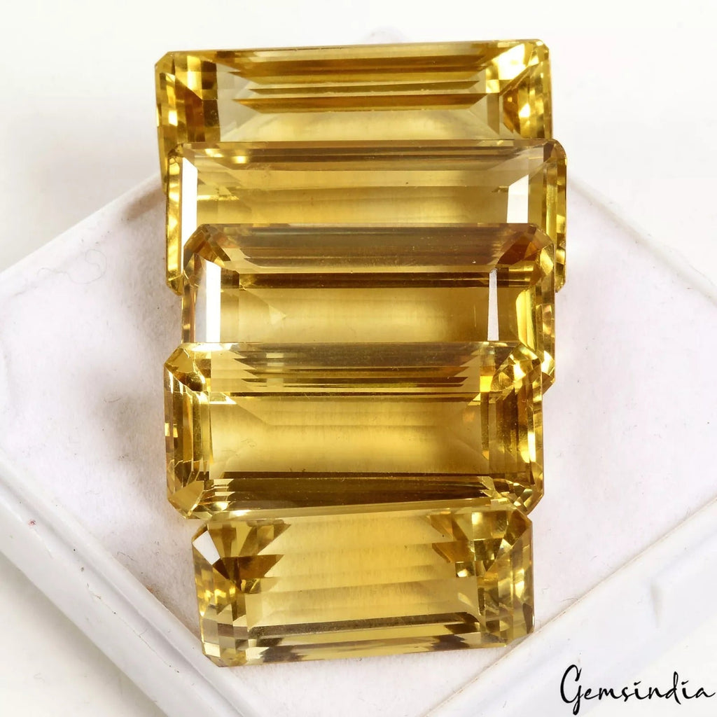 5 Pcs Natural Yellow Citrine Emerald Cut Eye Clean Loose Gemstones Lot~215 Cts