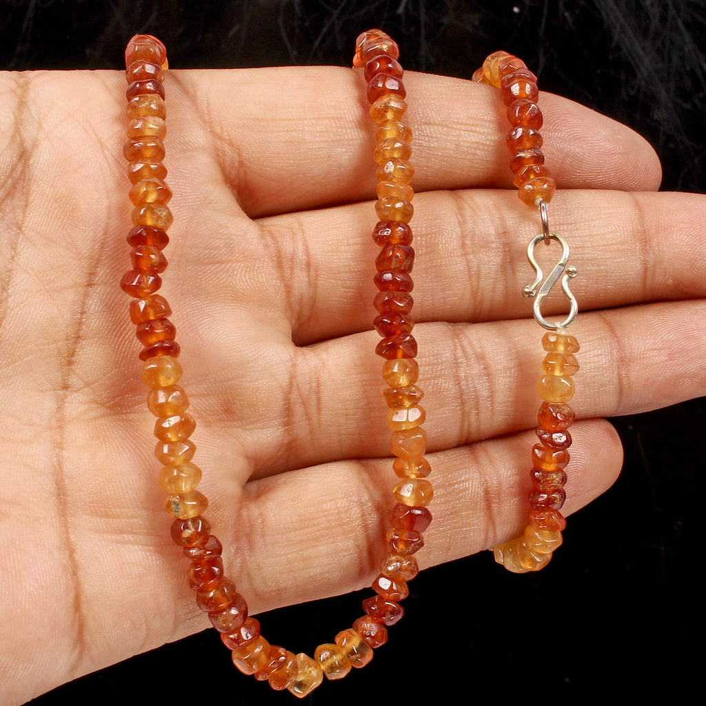 Natural Hessonite Garnet 5mm Rondelle Beads Silver Lock Handmade Necklace~ 18"