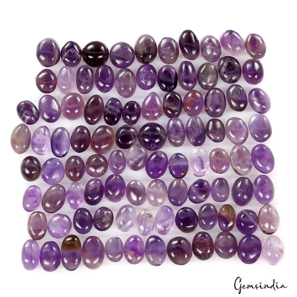 Amethyst Lot, Cabochon, Untreated, Purple — 93 Pieces, 10mm to 14mm, 420 Ct