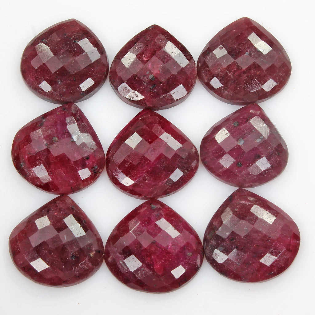 9 Pcs Natural Rich Red Ruby Pear Checker Heart Cut 19-24mm Gemstones w/Flat Back