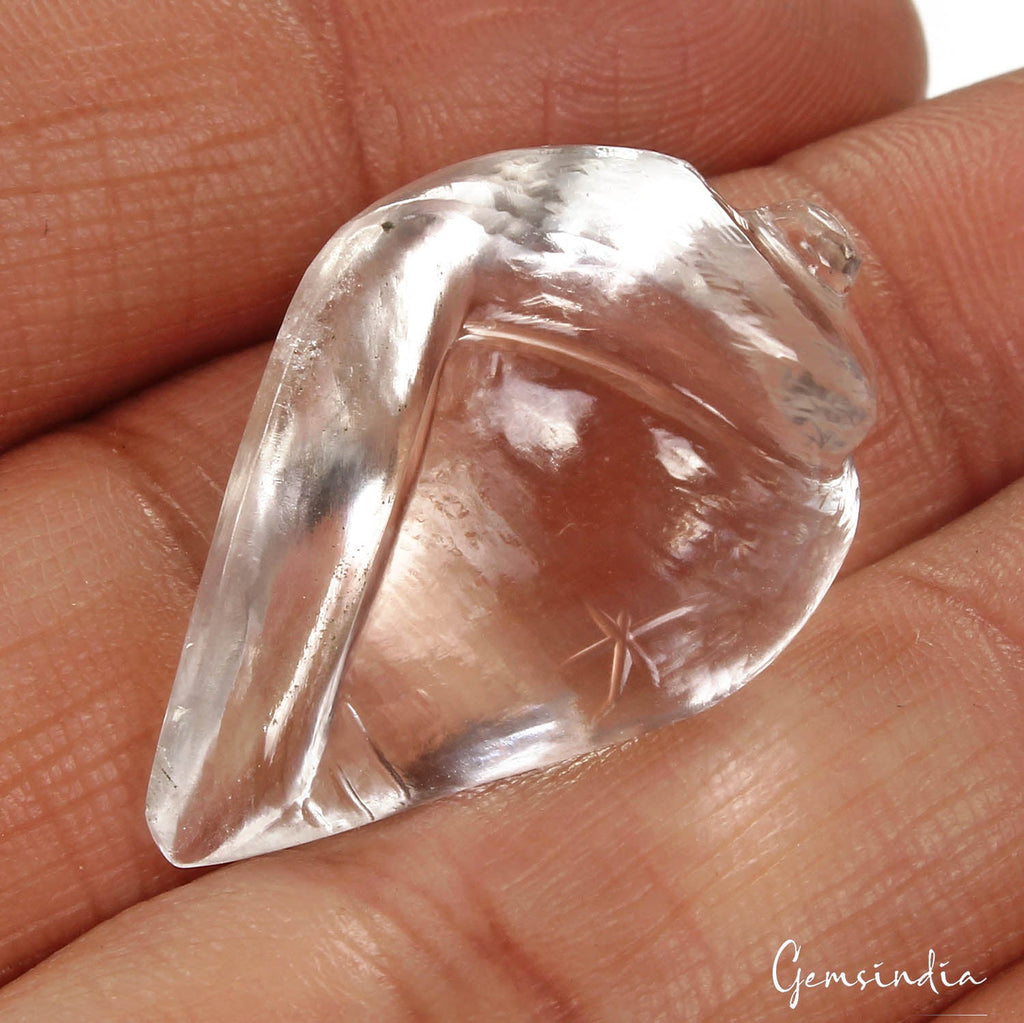 45.60 Ct Natural Untreated White Crystal Quartz Hand Carved Conch (Shankh) Gems