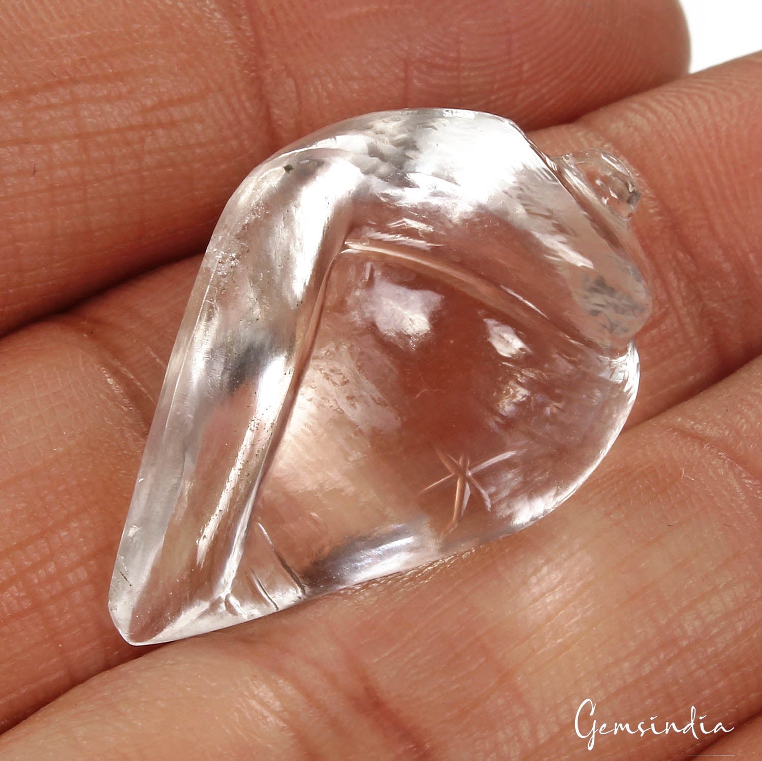 45.60 Ct Natural Untreated White Crystal Quartz Hand Carved Conch (Shankh) Gems