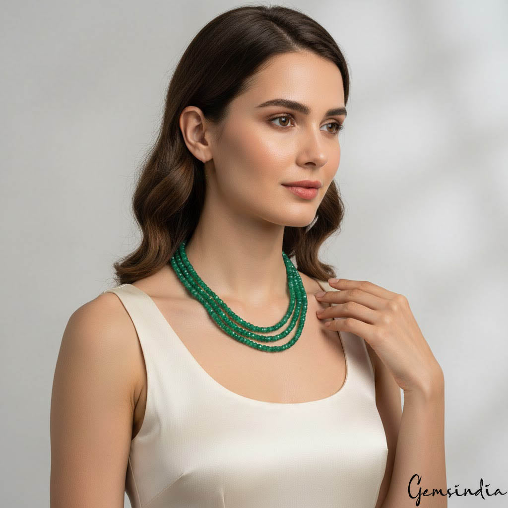 Emerald Necklace, Color Enhanced, Green — 3mm, 200 Ct, Brazil