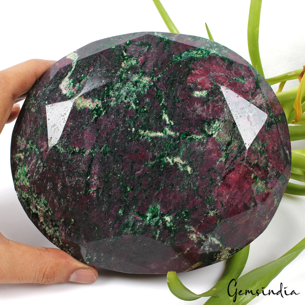 Large 4.4 Kg Natural Huge Green Red Ruby Zoisite Oval Faceted Untreated Gemstone