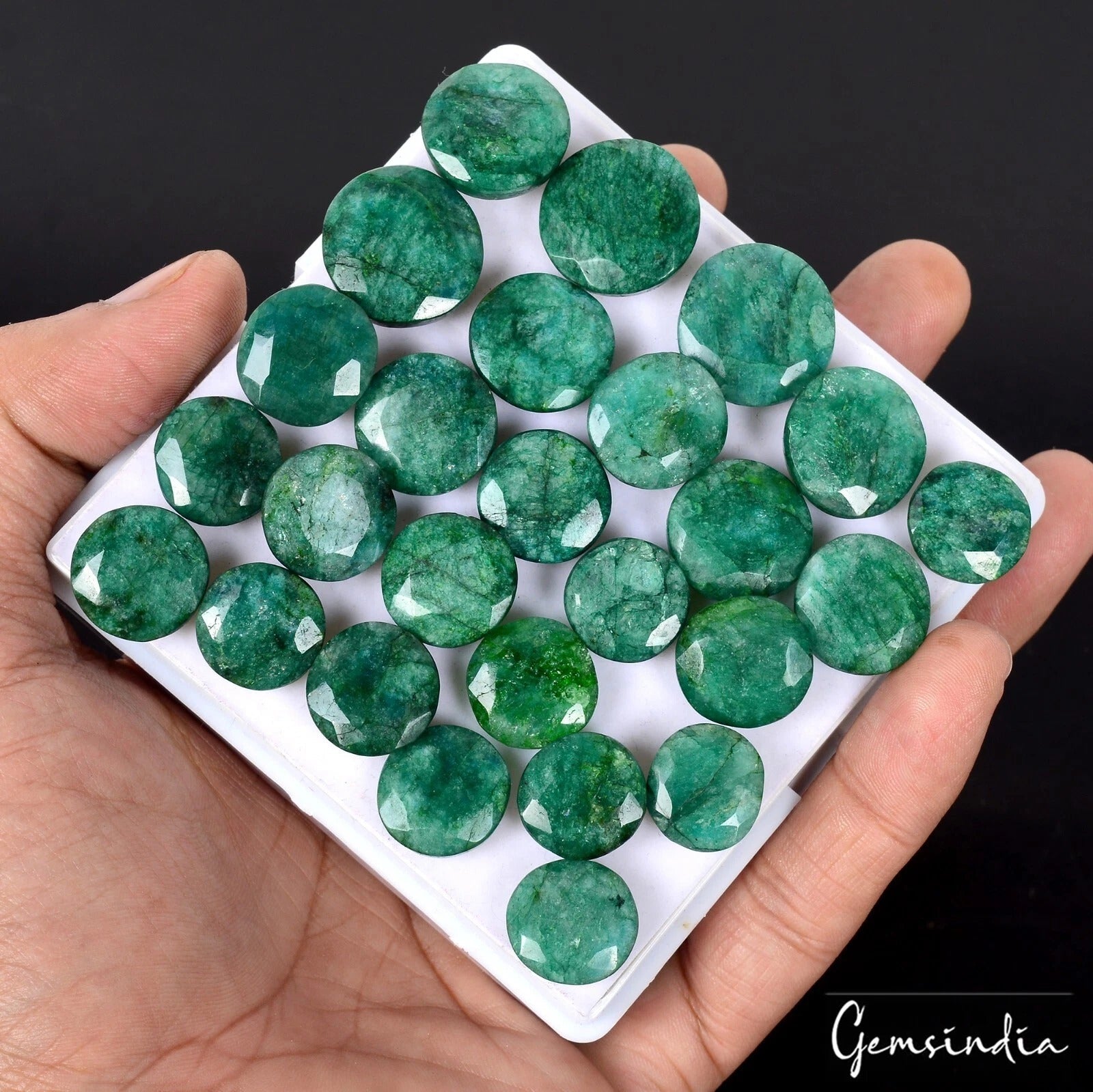 400 Ct/26 Pcs Natural Green Brazilian Emerald Round Faceted Cut  Loose Gemstones