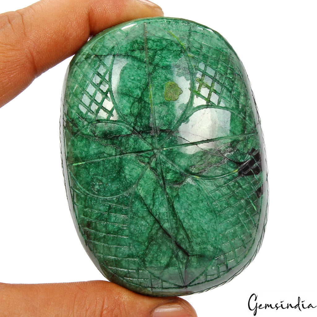1600 Ct Natural Green Emerald Hand Carved Loose Oval Shape Brazil Huge Gemstone