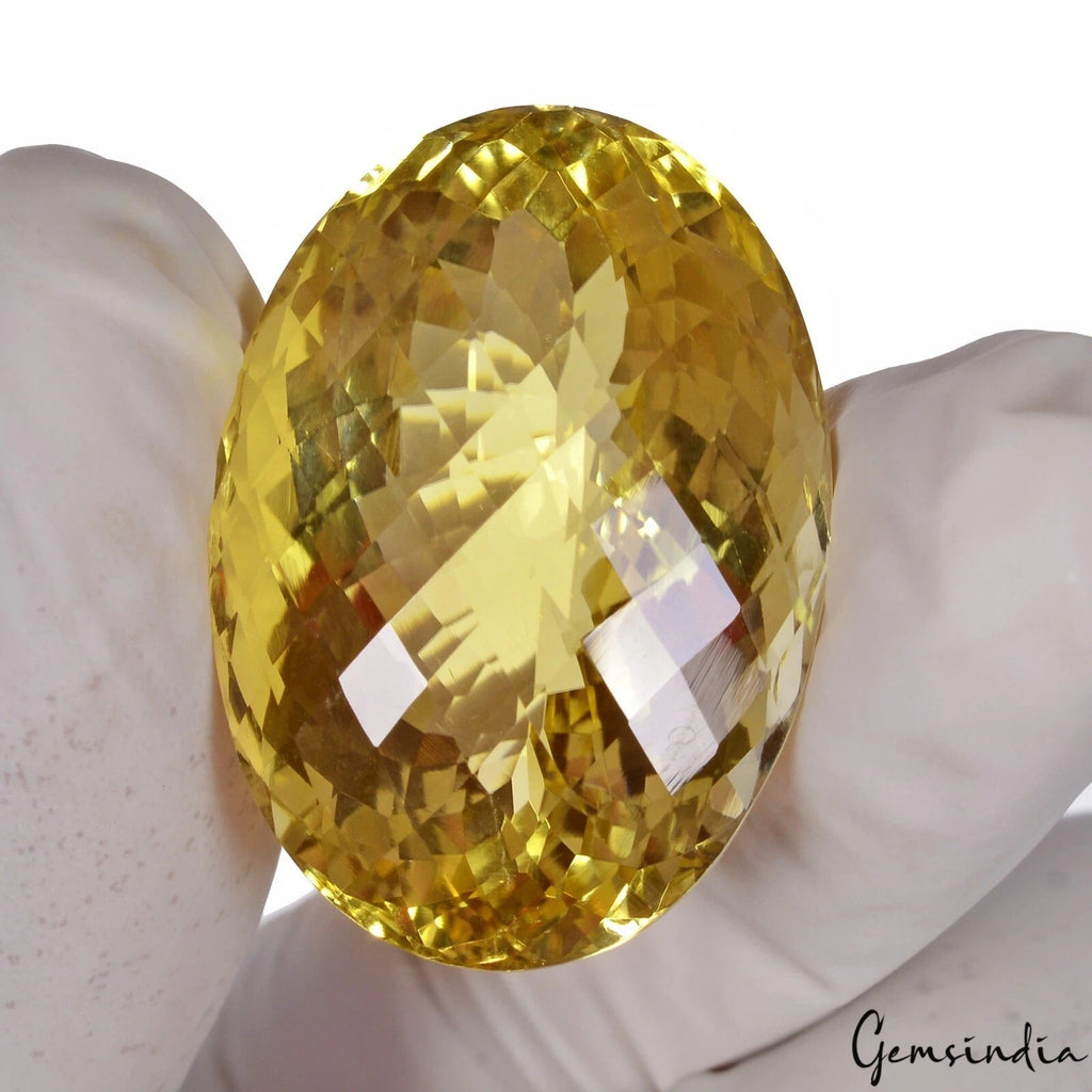 Share Certified 66.60Ct Natural Untreated Yellow Citrine Oval Checker Cut Gem F