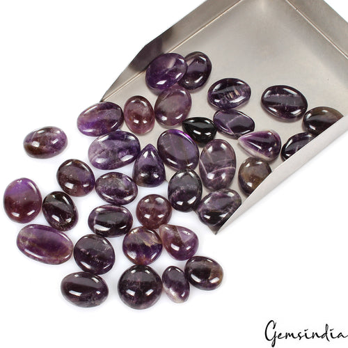 Amethyst Lot, Cabochon, Untreated, Purple — 34 Pieces, 17mm to 27mm, 650 Ct, Madagascar